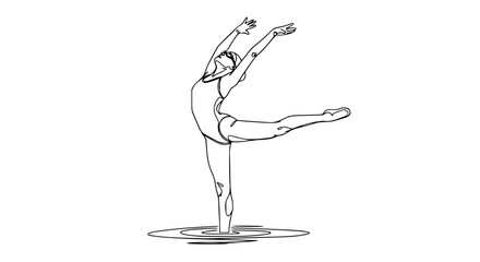 Elegant ballerina performing a graceful dance pose, line art sketch on white background. © Atul