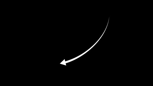 arrow icon animation,downward arrow curve line animation on black background.