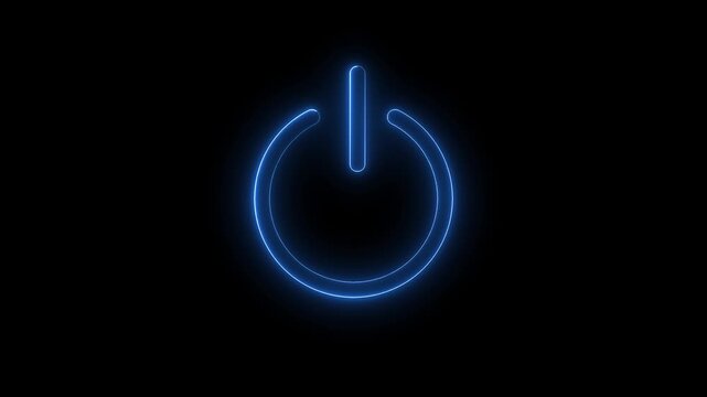 neon glowing blue color power button animation icon turn on turn off switch button circle animated on black background