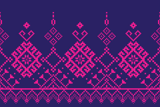 Cross stitch pattern concept showcasing traditional ethnic geometric pattern, Design for textile, background,carpet,wallpaper,clothing,wrapping,Batik,fabric,Vector illustration