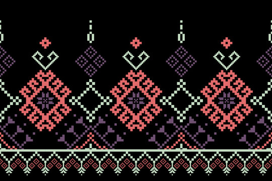 Cross stitch pattern concept showcasing traditional ethnic geometric pattern, Design for textile, background,carpet,wallpaper,clothing,wrapping,Batik,fabric,Vector illustration