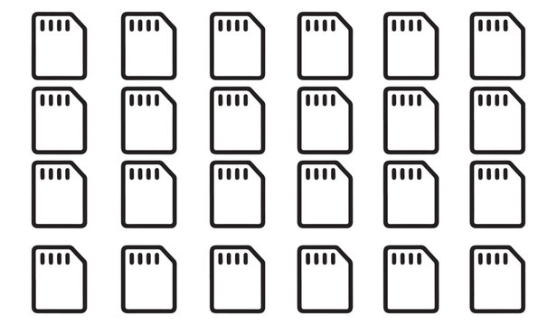 Pattern of sd memory card outline icons for data storage and portable photography equipment.