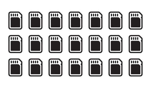 Collection of blank memory card silhouettes, digital data storage, media devices, computer part.
