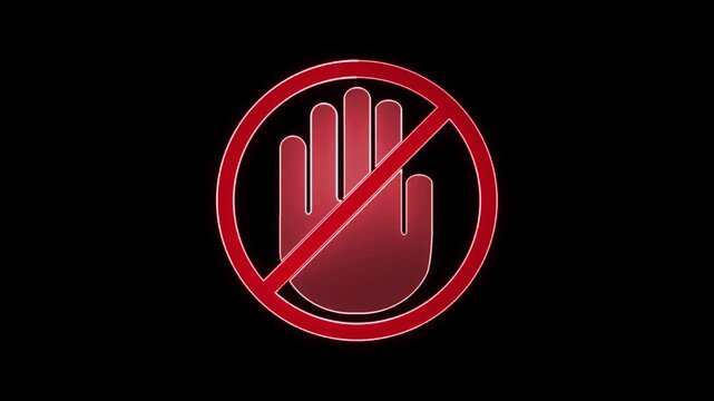 No allowed touching . please do not touch sign icon animated on a black background