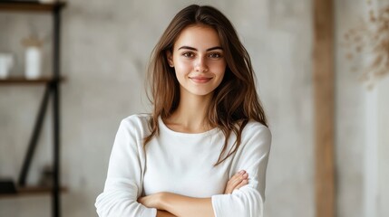 Fototapeta premium Smiling businesswoman with crossed arms indoors