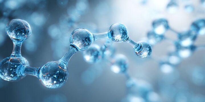 Detailed Abstract Image of Molecular Structure with Glowing Blue Elements Against a Soft Background for Scientific and Educational Use