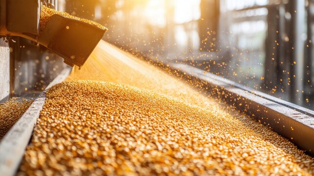 Machine spraying coating on seeds during processing in factory
