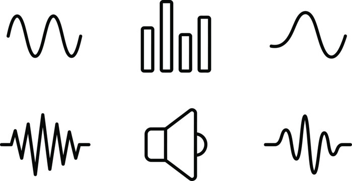 Set of abstract sound wave icons for digital audio and music design