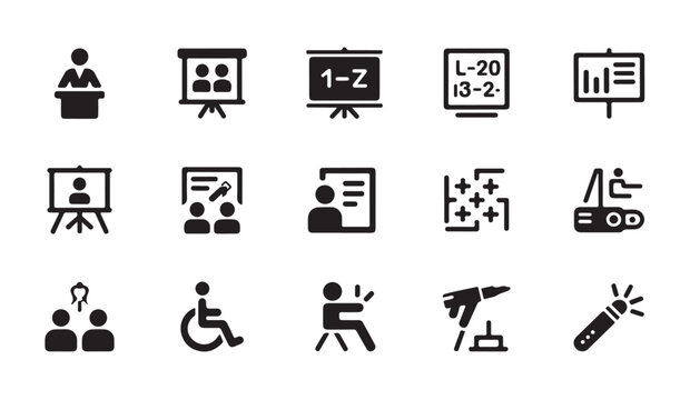 Modern classroom technology and interactive learning icons for academic study and research.