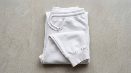Fototapeta premium White Jogger Pants Mockup Folded With Visible Waistband And Cuffs Premium Apparel Photography Realistic Fabric Texture 