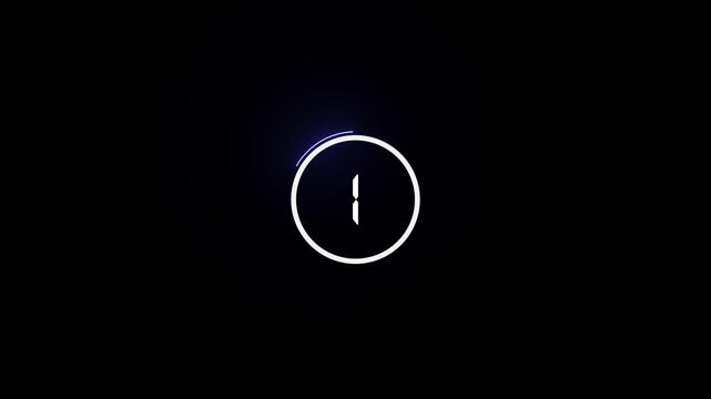 6 second countdown timer icon animation. countdown animation from 6 to 0 Modern flat design with glowing neon circle timer on Black Background.