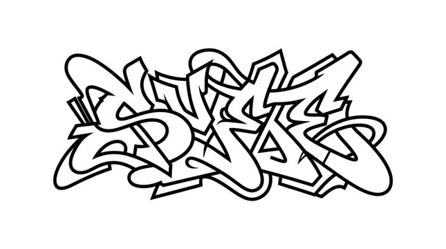 Interlocking wildstyle graffiti letters in black and white.