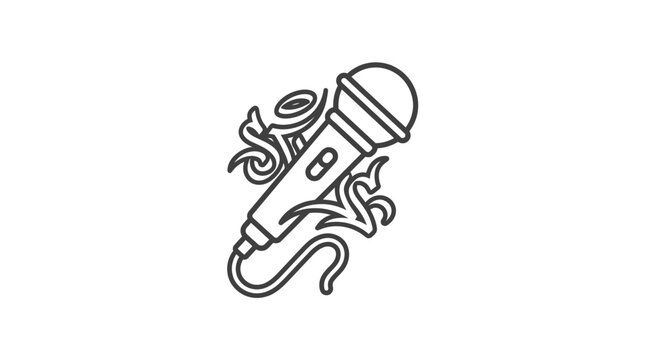 Dynamic microphone icon with swirling energy line art.