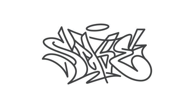 Dynamic wildstyle graffiti lettering tag in black ink.