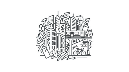 Urban city landscape with graffiti and transit line art. © nur