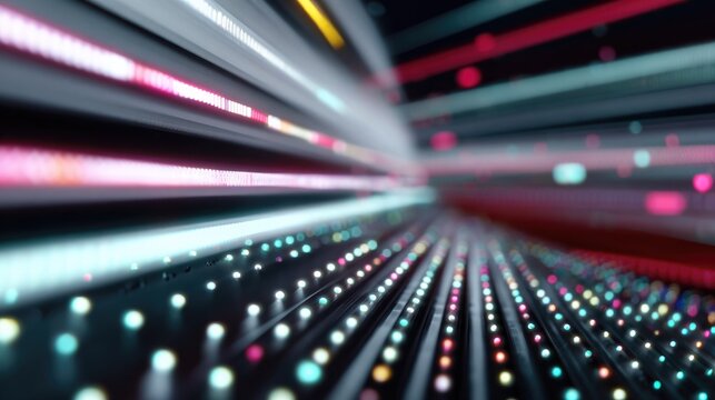 Abstract Digital Tunnel: A vibrant and dynamic abstract composition depicting a digital tunnel with streaks of light and glowing dots, representing the flow of data and the speed of technology.