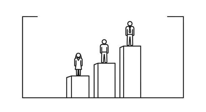 Career Inequality and Gender Gap Illustration with People on Bar Chart Pedestals