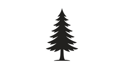 Fir tree silhouette stands in a classic triangular shape on an empty white background. © labubu