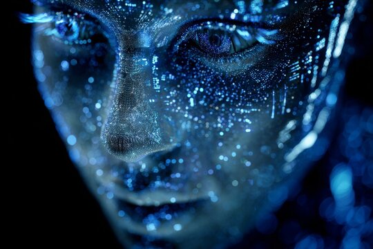 Illuminated minds: exploring ai through glowing imagery. Business metrics. Ai evolution: a swirl of neon and light. Investment analysis. Digital finance.