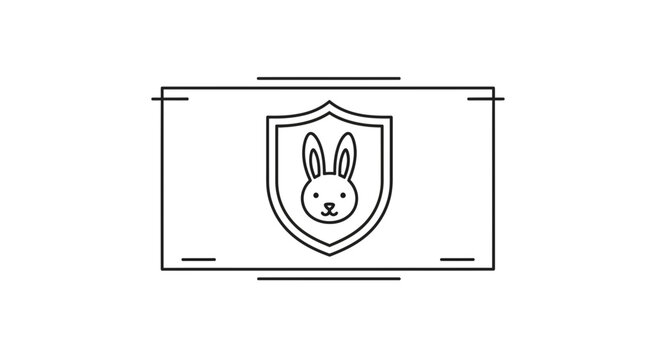 Cruelty-free rabbit shield icon, ethical product symbol, animal friendly line art