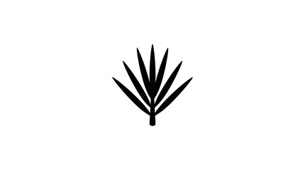 Palm leaf silhouette stands as a sharp black graphic element on a pure white field. © labubu