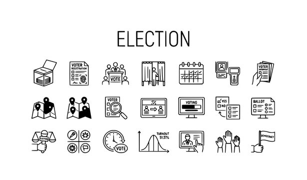 Voting Ballot Box Outline Icons &ndash; Thin Line Democracy Vector Collection