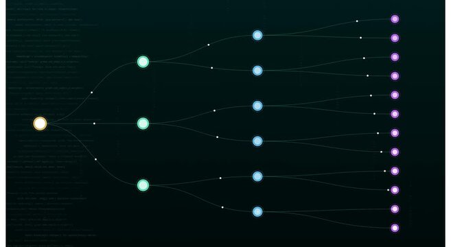 Digital data network tree visualization with animated animation