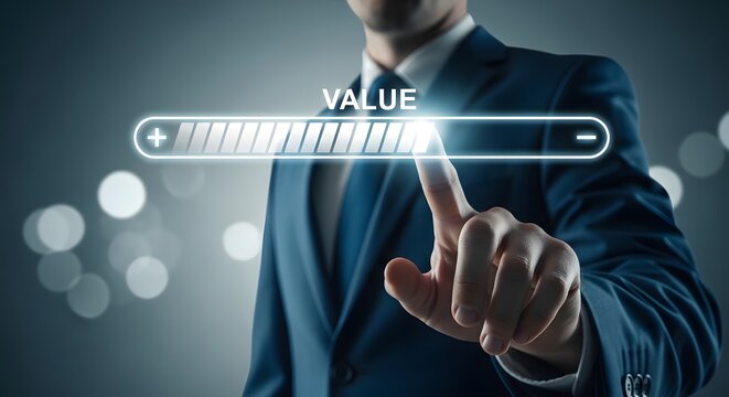 Maximizing value businessman adjusting slider towards positive growth and success