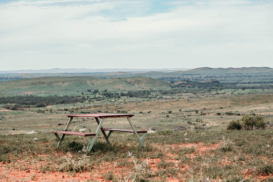 Picnic table on top of a hill with an amazing view