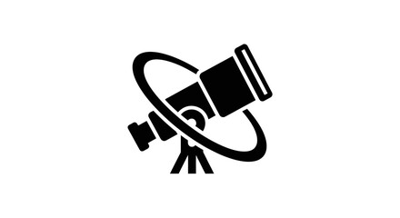 Silhouette icon of a telescope on a tripod, with a ring around it © Sendal