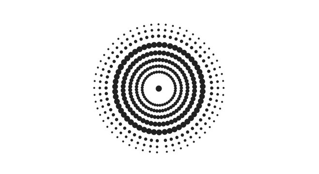 Concentric circles of varying dot sizes create a radiating effect on white