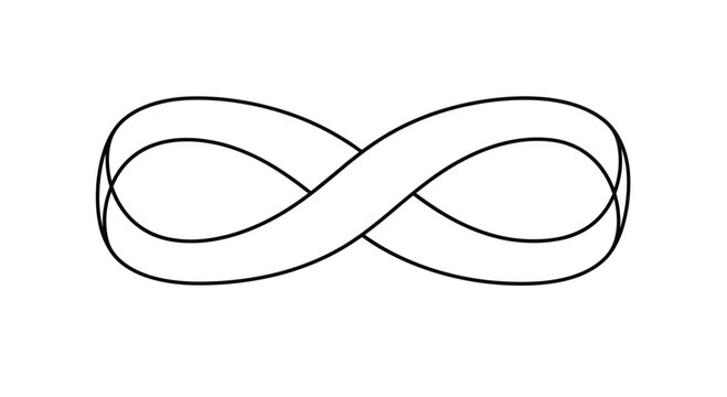 A continuous black line forms an infinity symbol with a ribbon-like twist
