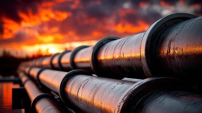 Desert landscapes and the relentless march of the fossil fuel industry. Thriller poster. Intricate pipeline network with desert backdrop: enhanced energy visual. Cinema artwork. Film poster.