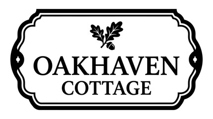Oakhaven Cottage sign features a decorative border and an acorn icon for a charming home entrance. © labubu