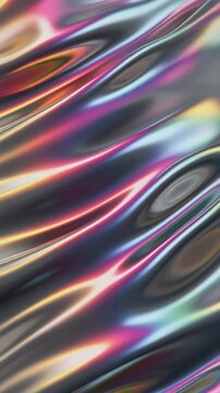 Luxury rainbow color liquid metal waves with reflective silver texture, flowing chrome surface futuristic premium background, cinematic lighting, elegant metallic motion, refined branding visual