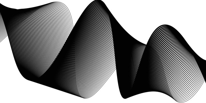Black on white abstract perspective line stripes with 3d dimensional effect isolated on white.