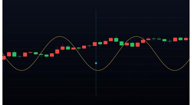 Financial candlestick chart with sine wave analysis animation