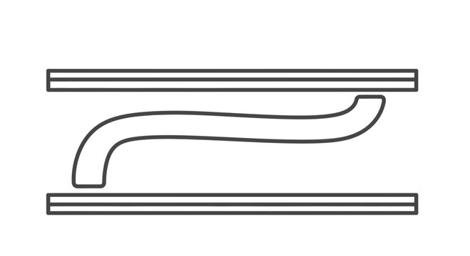 Abstract wavy line between parallel horizontal boundaries, representing flow, connection, or a flexible path