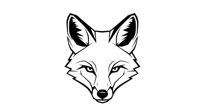 Geometric black and white fox head with sharp lines and pointed ears