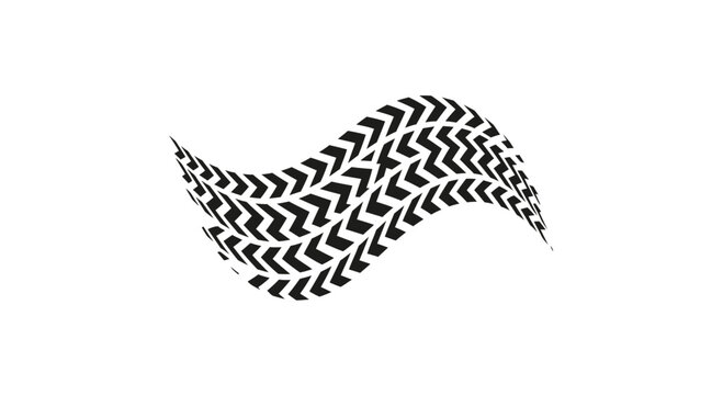 Black chevron tire tread pattern curved on white background