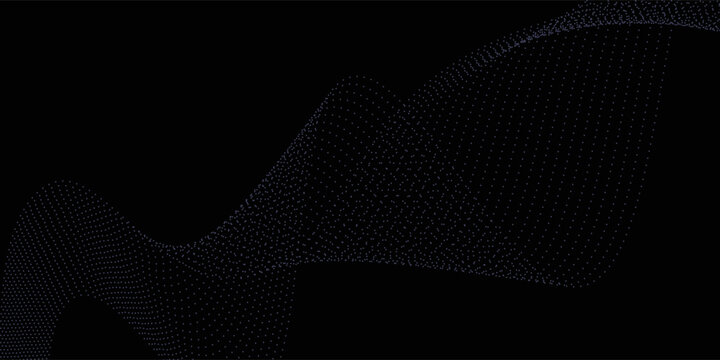 Neon sound wave on black background. Abstract flowing wavy dot lines design for ai concept, eq equalizer, audio record, voice assistant. Vector blue green purple gradient dashed curve stripe wallpaper