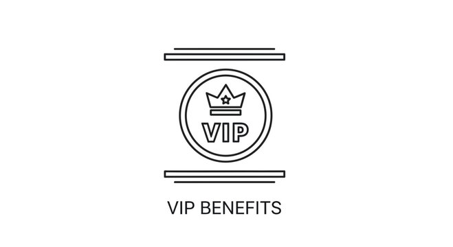 VIP Benefits Icon: Crown, VIP Text, and Award Symbol on White Background