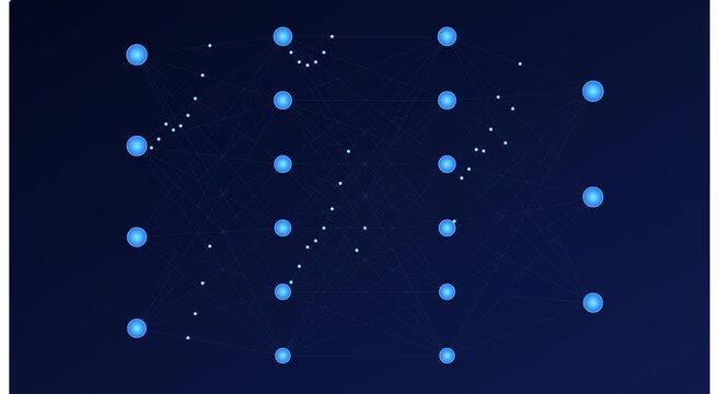Neural network deep learning data connection animation