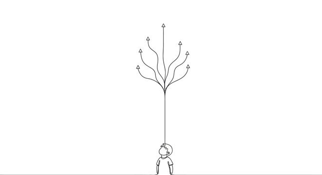 Diverging paths, one person, multiple choices, growth, future, decision making, abstract, direction
