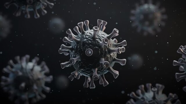 Scientific Medical Concept Of Hantavirus, Ebola Virus With Microscopic Viral Cells And Pandemic Visualization Background
