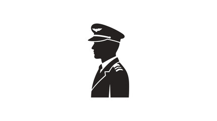 Pilot silhouette stands in profile wearing a formal uniform cap against a clean white background. © labubu