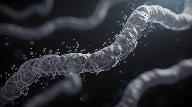 Three Dimensional Ebola Virus Illustration With Microscopic Particles
