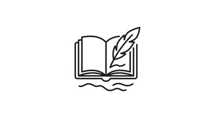 Simple line art of open book and feather quill. © ratih