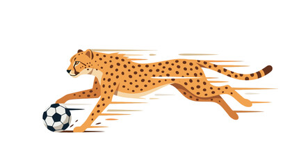 Dynamic vector artwork of a speedy cheetah in full sprint, skillfully dribbling a soccer ball across a field with incredible agility and athletic power © Luqman