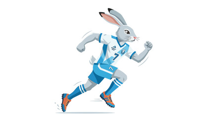 Obraz premium Zabivaka mascot soccer player in grey, blue, and white uniform. Perfect for sportsthemed designs, team logos, and sports events promotions.